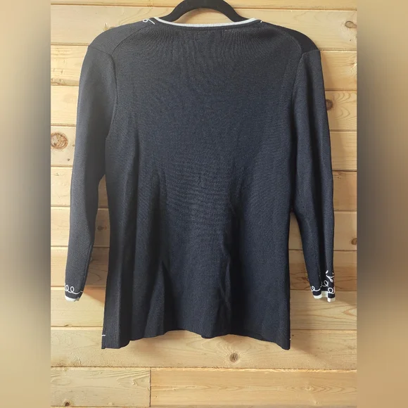 Grace Dane Lewis Black Cardigan with White Trim EUC Size S - Picture 2 of 9